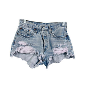 Levi Strauss 501 Distressed Denim Jeans Shorts Size 27" Blue Boho Western Casual